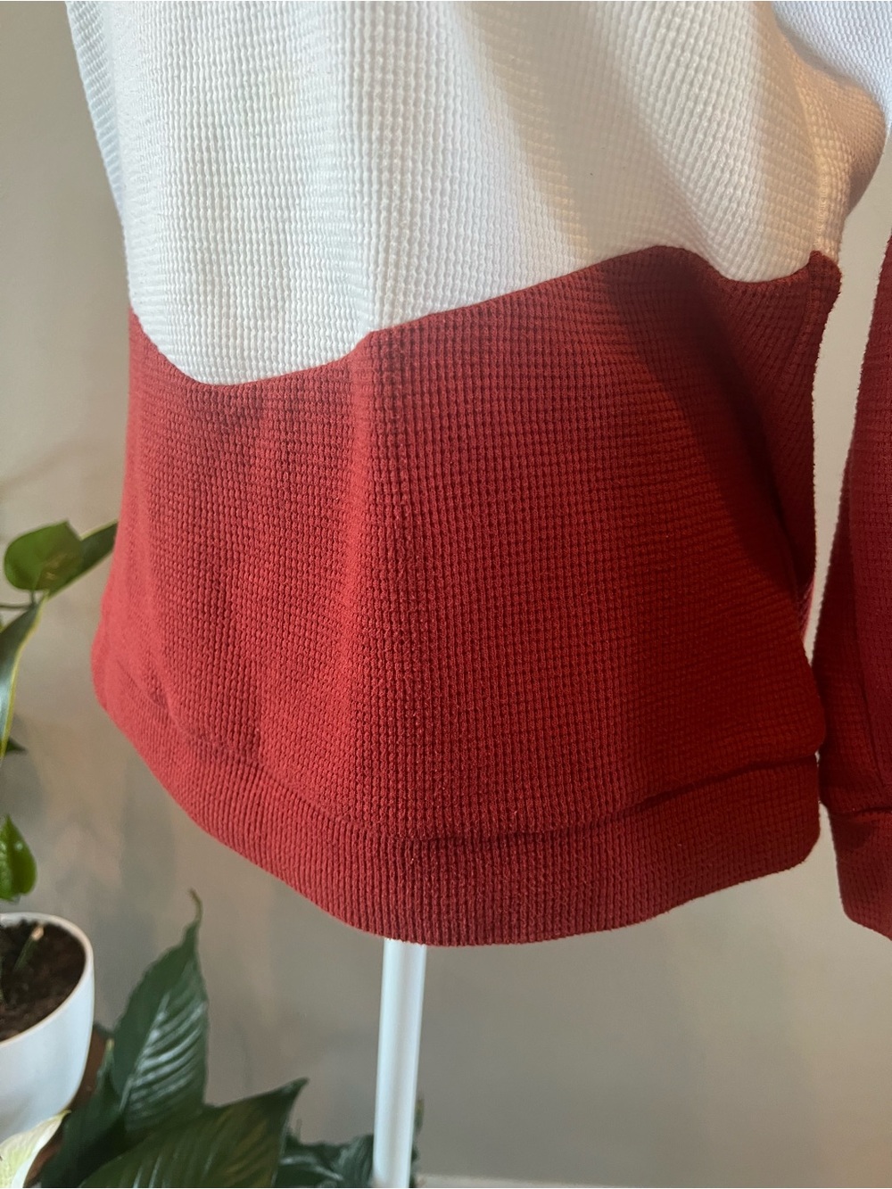 Women’s Colorblock Breastfeeding Waffle-Knit Sweater - Gray, White & Burgundy - Picture 6 of 9